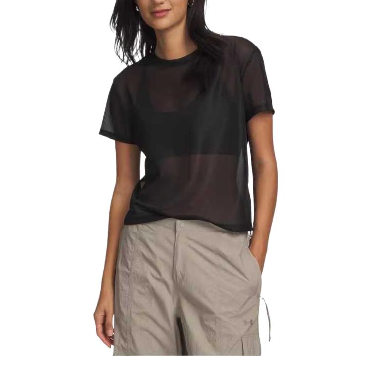 Under Armour Mesh Pullover Breathable Solid Regular T-Shirt Women tops 6009681-008 S