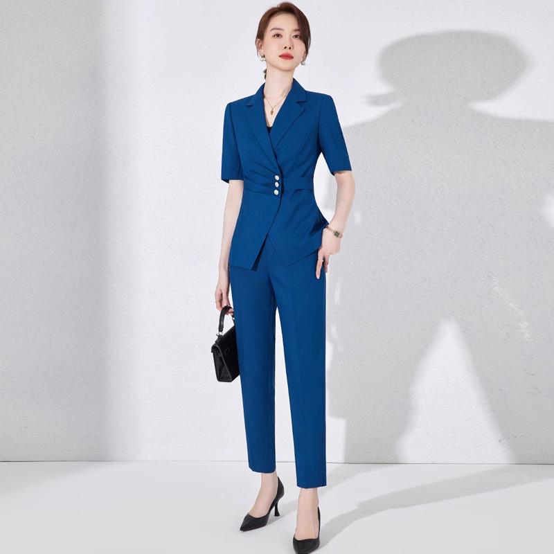 

Women s Elegant Blue Slim Fit Suit Set - 2024 Summer Collection S
