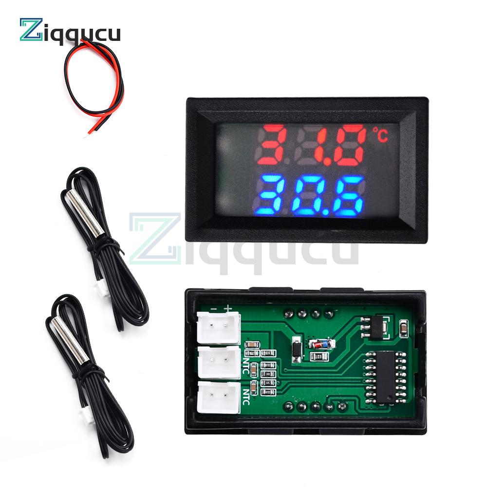 DC4-30V DC LED Display Dual Digital Temperature Red Blue Green Digital Temperature Sensor With NTC 10K 3950 Probe Cable
