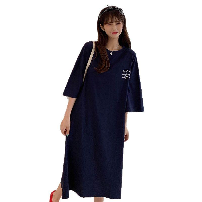 Women's Short-sleeved T-shirt Dress Son Summer Length Over The Knee Large Size Belly Reduction Age Show Slim Dress