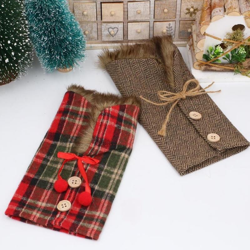 Red Wine Bottle Sleeve Christmas Dinner Table Decorative Bottle Cover For Family Gathering Festival Event Setting