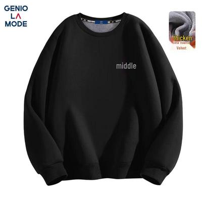 GENIOLAMODE Herren Chinesischer Stil Fleecegefüttertes Rundhals-Sweatshirt