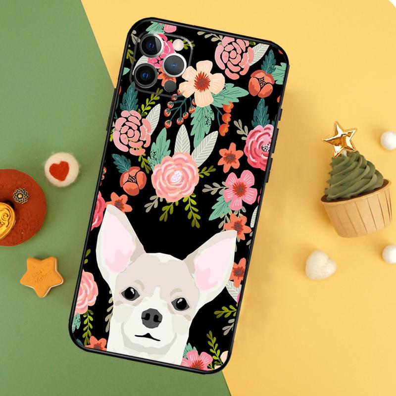 Chihuahua Face Floral Dog Case For iPhone 13 12 Mini 11 14 16 15 Pro Max 7 8 Plus X XR XS Max Back Cover