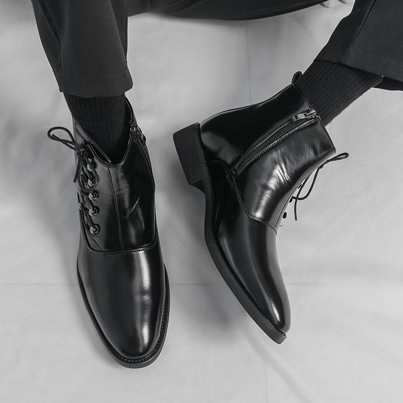 Men’s High Top Black Leather Boots Dress Formal Business Retro Brown Ankle Boots Tuxedo Purple Wedding Shoes Plus Size