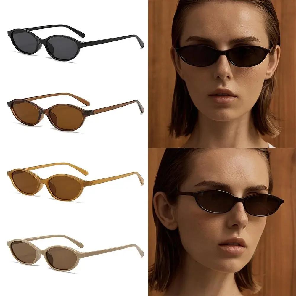 Retro Oval Sunglasses for Women Chic Cat Eye 90s Sunnies Lightweight Narrow Shades Trendy UV protection Sun Glasses