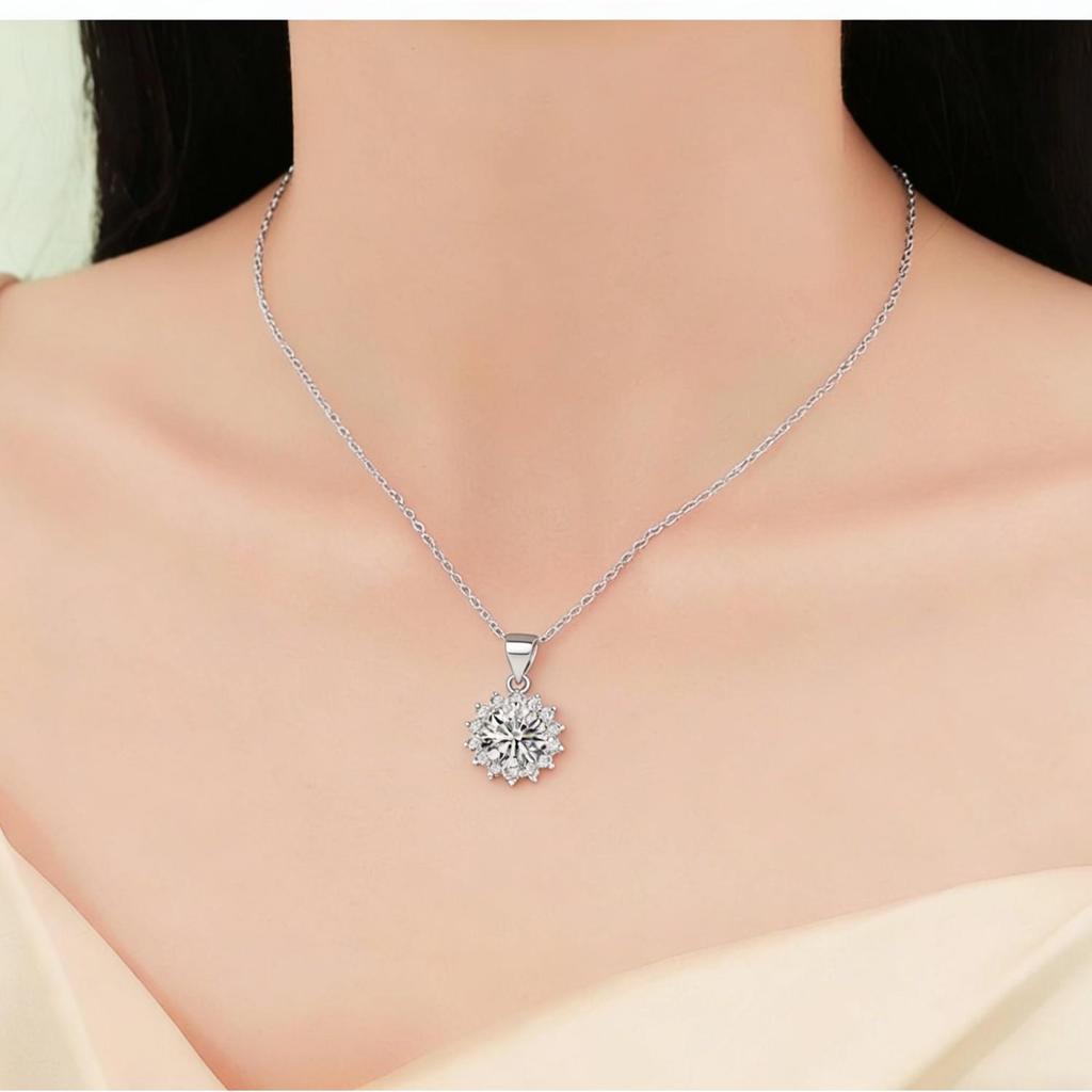 Elegant 2 Carat Moissanite Sunflower Pendant Necklace for Women - Colorfast Clavicle Chain