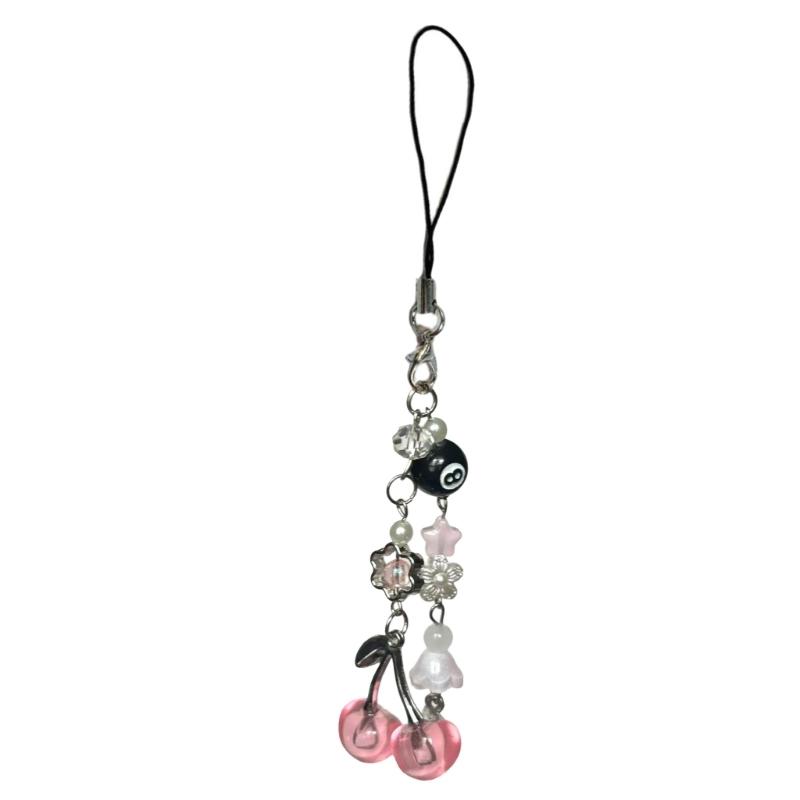 Stylish Cherry Jellyfish Alloy Bead Phone Chain Keychain Lightweight Bag Hanging Decoration Jewelry Accessory розовый