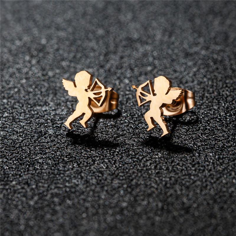 Stainless Steel Cupid Angel Stud Earrings Women Girls Jewelry Earring Pendientes Valentine's Day Lover Gifts