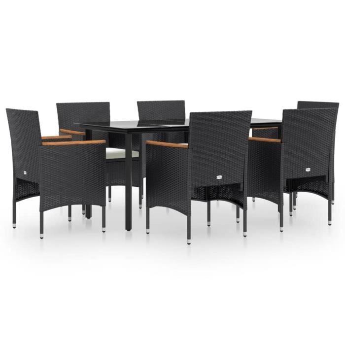 3156633 vidaXL Garden Dining Furniture with Cushions 7 Pcs Black