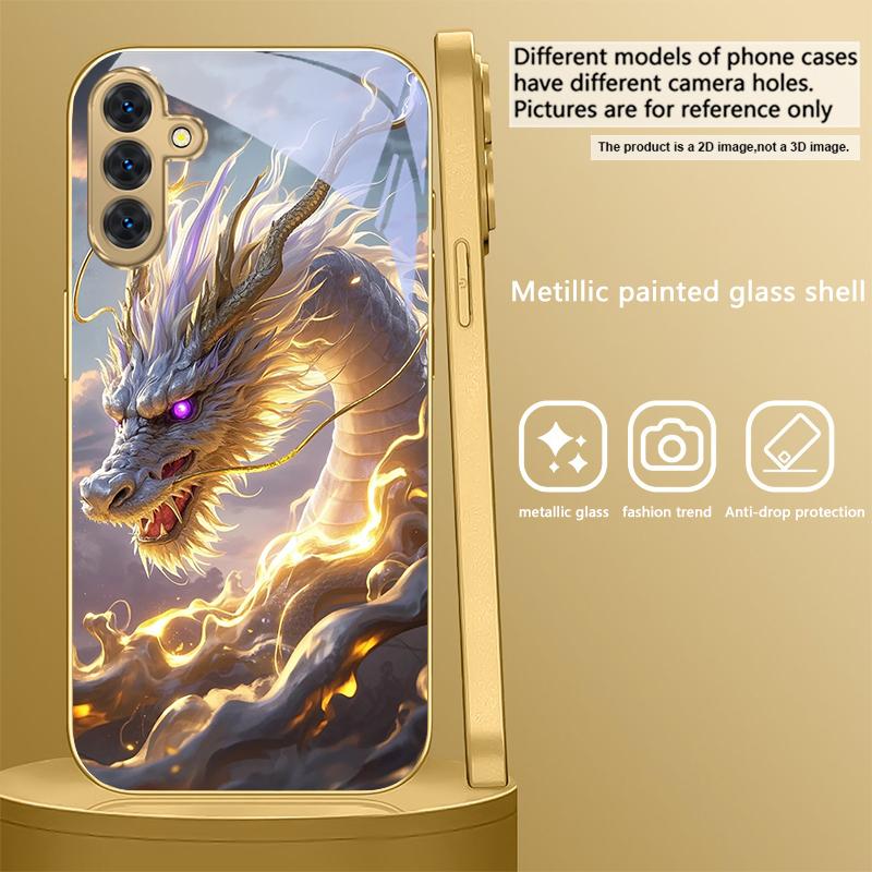 

Fantastic dragon shape For Samsung Galaxy S26 S20 FE S21 S22 23 Plus S24 Ultra S25Ultra S21+ S22Plus Golden glass phone case Galaxy S9+