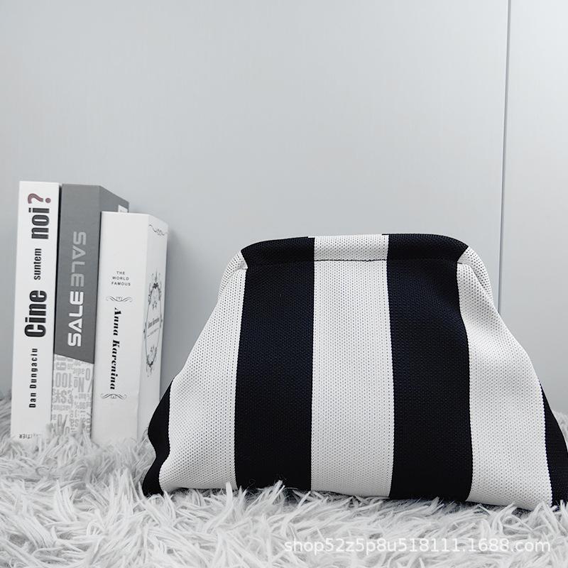 Summer Beach Clutch Purses for Women Crochet Woven Ruched Dumpling Hobo Bag Striped Color Evening Handbag Pool Knit Clutch