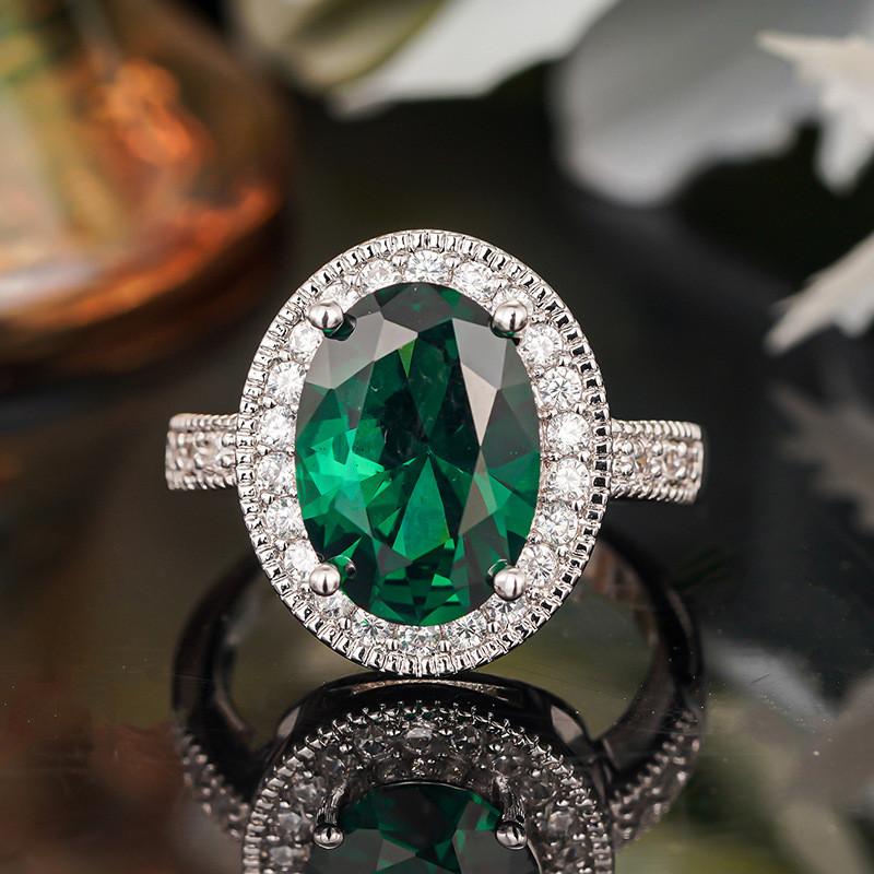 925 Sterling Silver Oval White Red Green Stone Cubic Zirconia Wedding Rings for Women Promise Engagement Jewelry Gifts