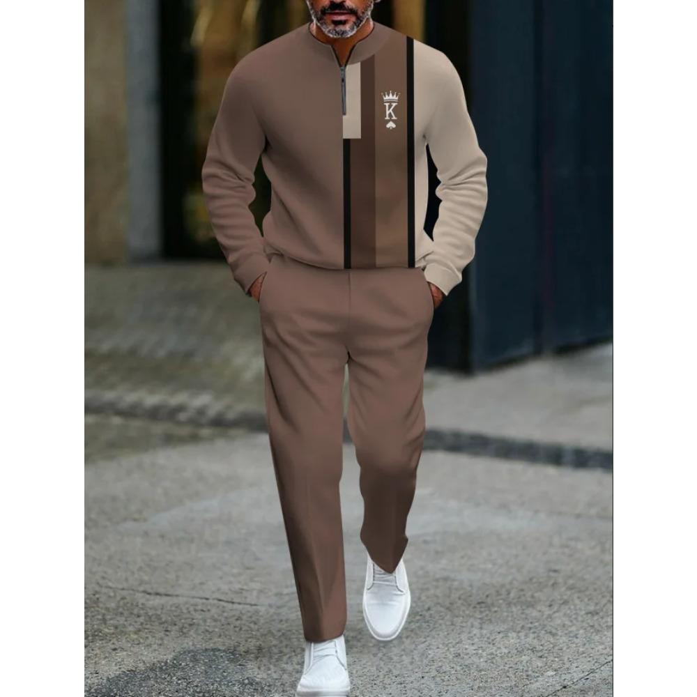 Herren Mode Stil Gedruckt Zweiteiliges Set 3D Digital Halber Reißverschluss Lässig Trendig Sportbekleidung Herbst und Winter Set