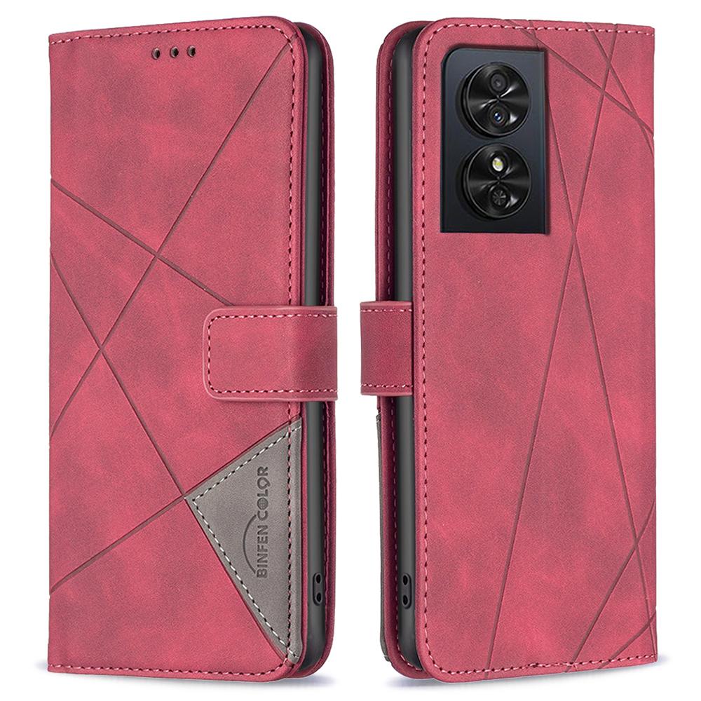 

BINFEN COLOR For TCL 50 SE Phone Cases Wallet Stand Geometry Imprinted Leather Cover Red