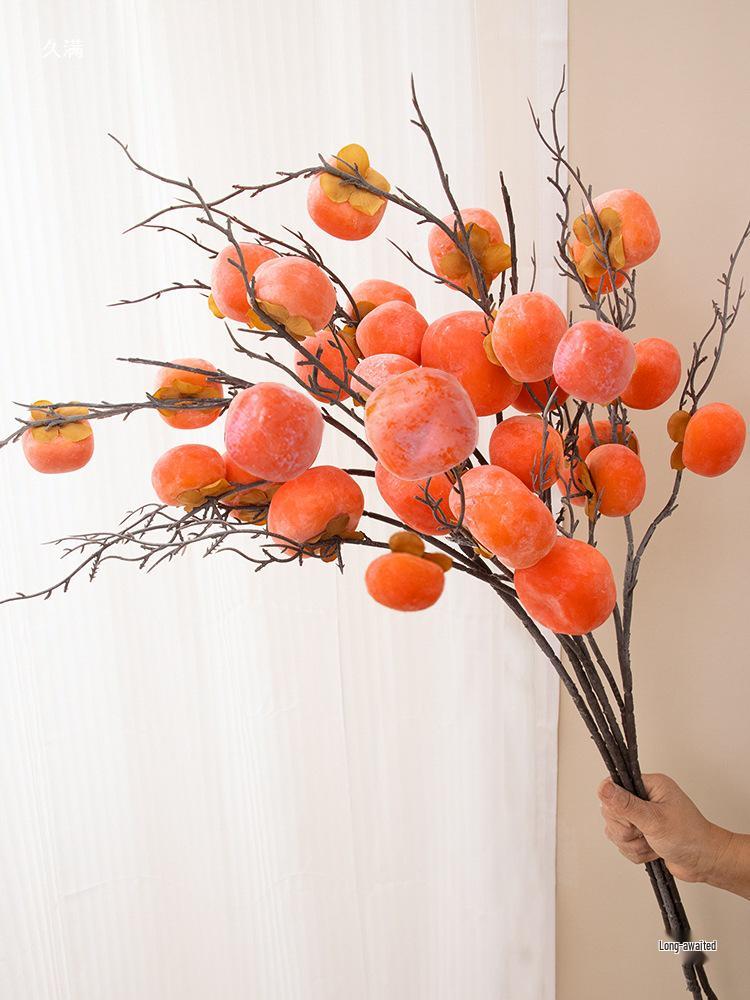 7-Head Artificial Persimmon Branch: Ruyi Flower Arrangement for Living Room Decoration