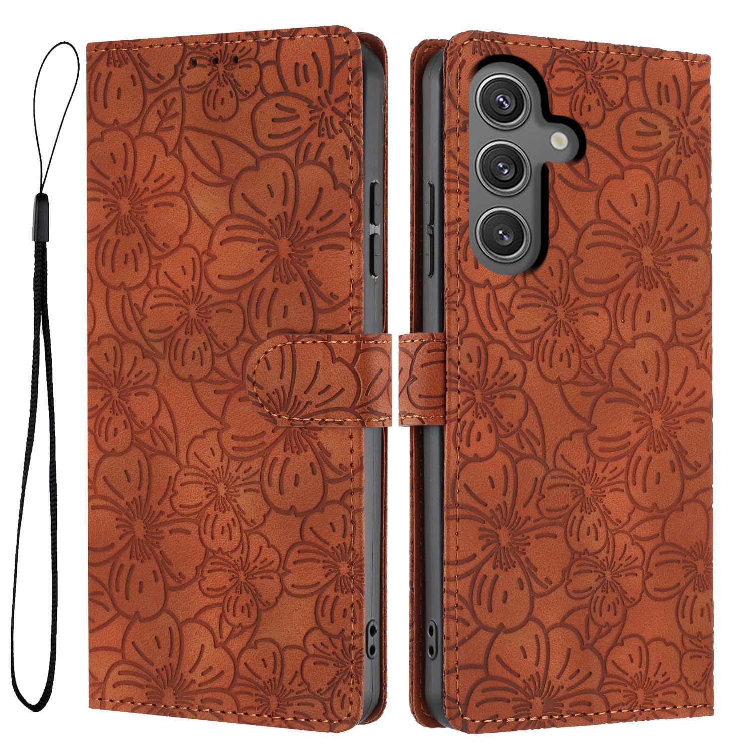 

For Samsung Galaxy S24 FE Flip Case Cherry Blossom Pattern Leather Wallet Stand Phone Cover with Wrist Strap