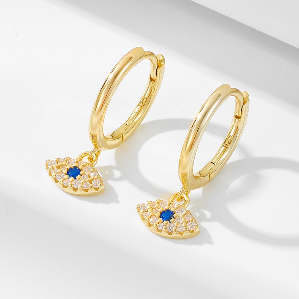 

S925 Sterling Silver Devil s Eye Ear Cuff Earrings, Retro Blue Zircon Eye, Minimalist European & American Style for Women 925 Silver жовтий