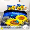 All-Season Breathable Polyester Sunflower And Butterfly Duvet Cover Set With Zipper Closure Digital Print Floral Sky Pattern