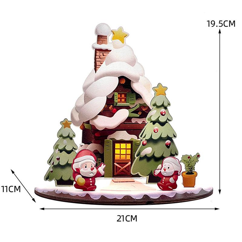 DIY Wooden Assembled Christmas Cartoon House Ornament Painted Decoration Children's New Year Gift