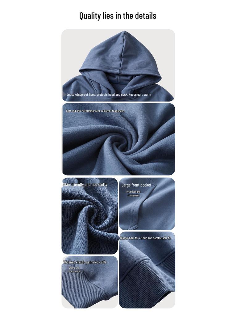 Herren Schweres Kapuzensweatshirt, 430g Extra Dickes Frottee, Winddicht, Warm, mit Tasche für Herbst/Winter.