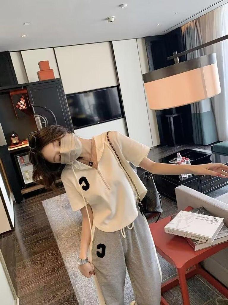 2025 Korean Style Women's Hooded T-Shirt & Wide-Leg Pants Set