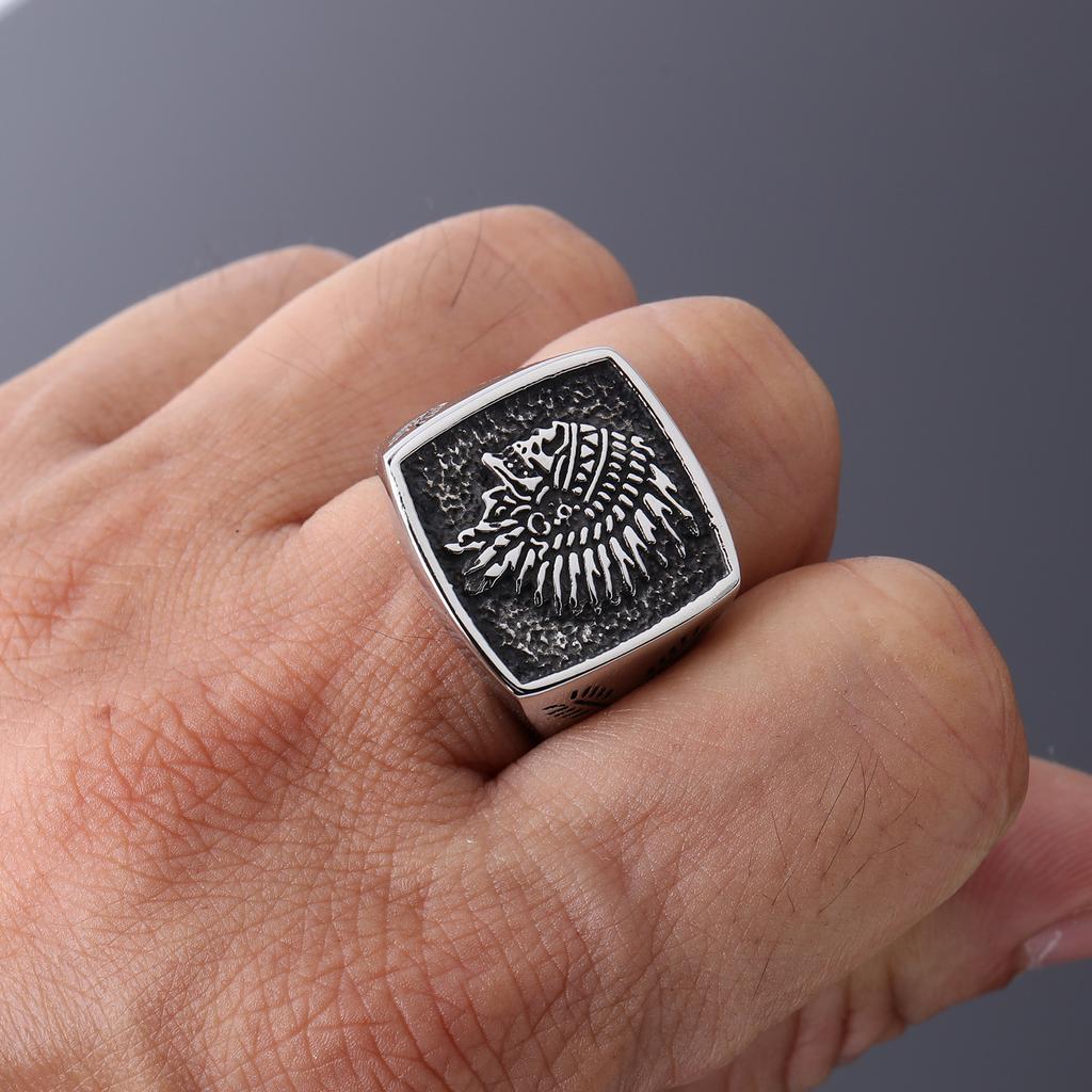 Jewelry Indian Totem Stainless Steel Ring, Personalized Retro Titanium Steel Men's Ring