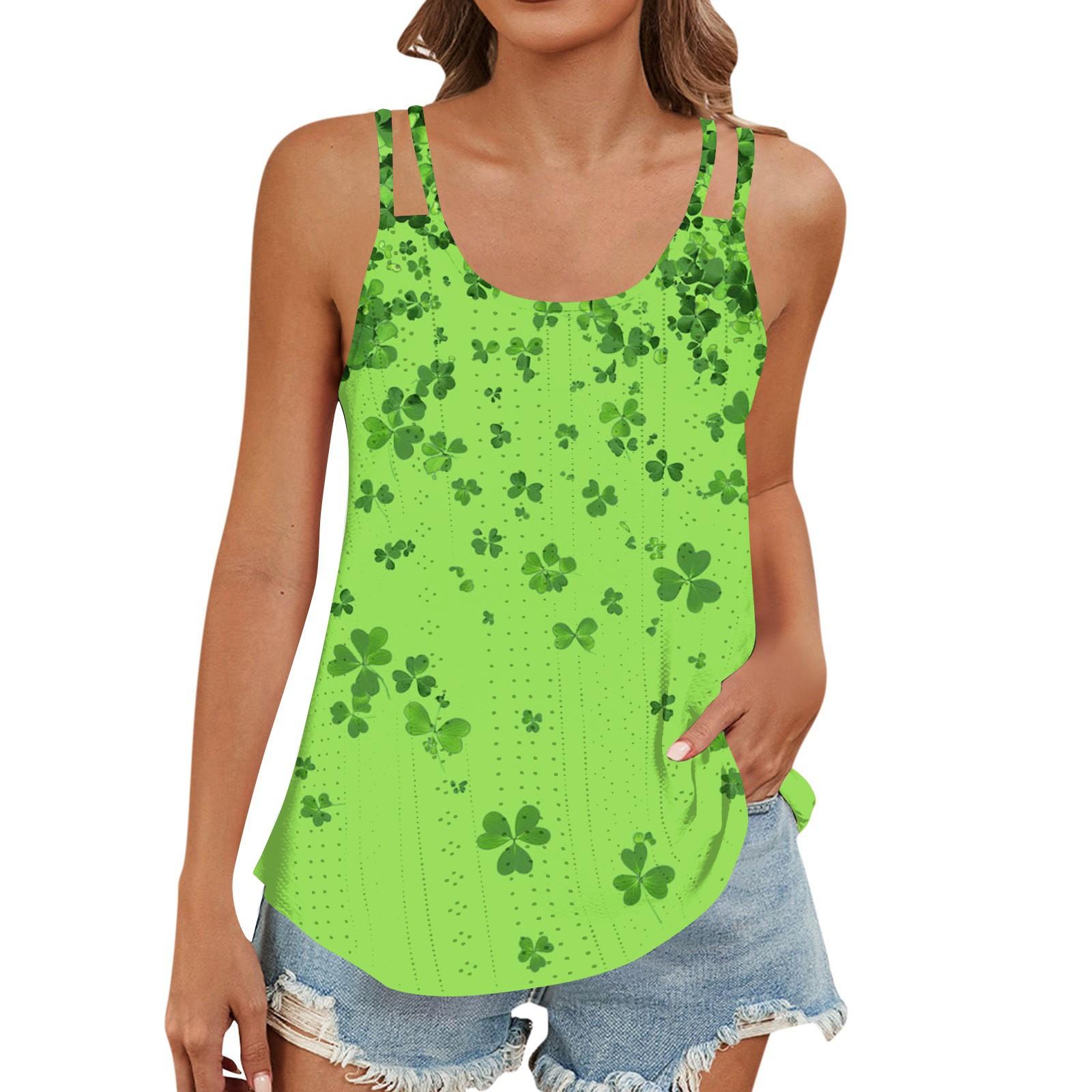 

Женская майка с вырезом R Neck, базовая однотонная повседневная струящаяся летняя безрукавка с глубокими боковыми вырезами для женщин St. Патрика L армия зеленый