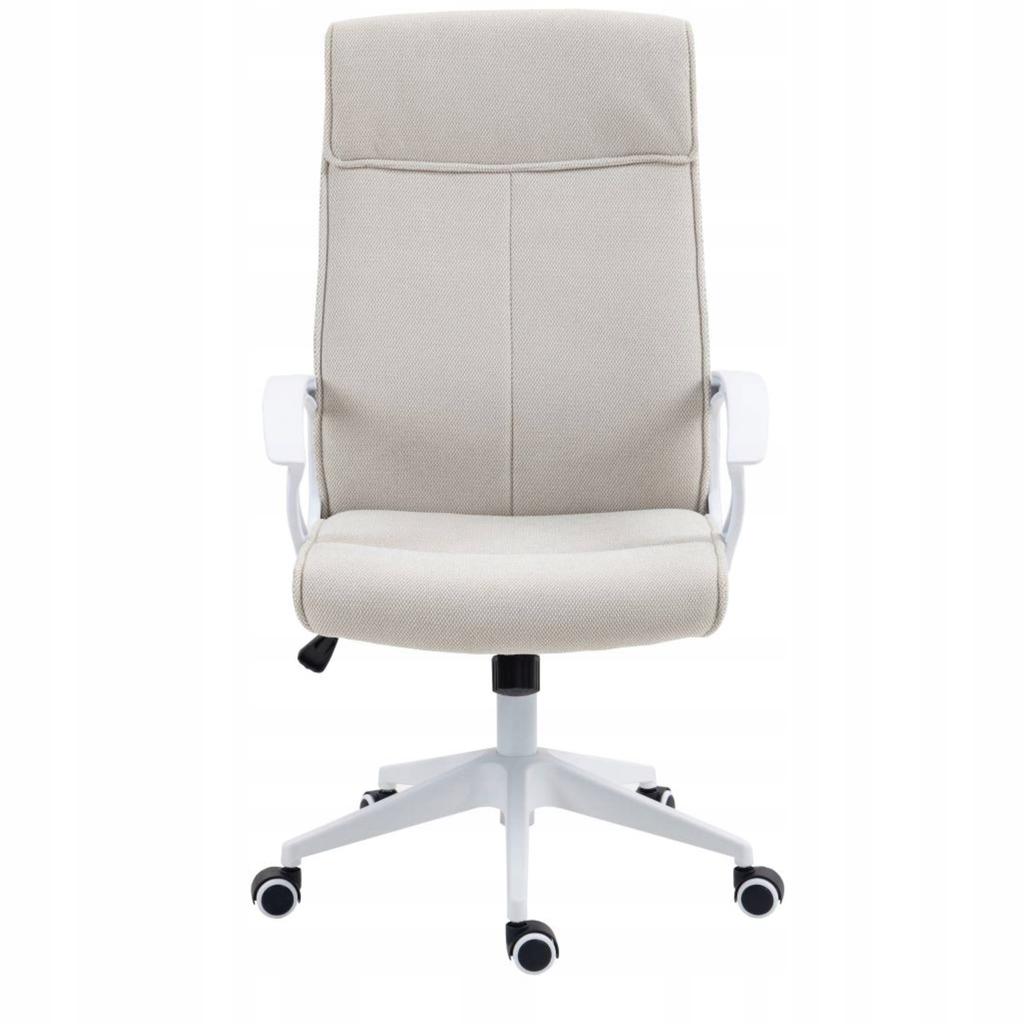 Beige swivel office chair with white fabric and tilt base, Furnitex