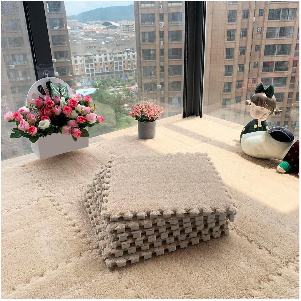 10Pcs Interlocking Carpet Tiles 30*30*1CM Plush Interlocking Foam Fluffy Play Mat Floor Rug Creative Puzzle Bedside Relaxing Mat