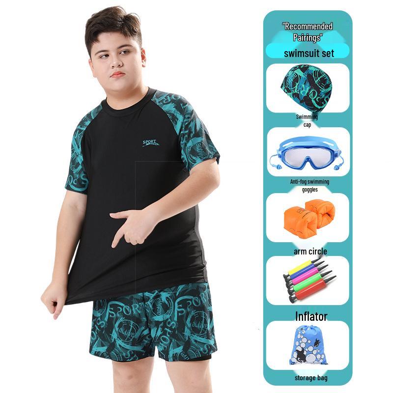 Boys' High-Elastic Quick-Dry Swimsuit Set - Anti-Embarrassment, Two-Piece Beachwear for Tweens and Teens