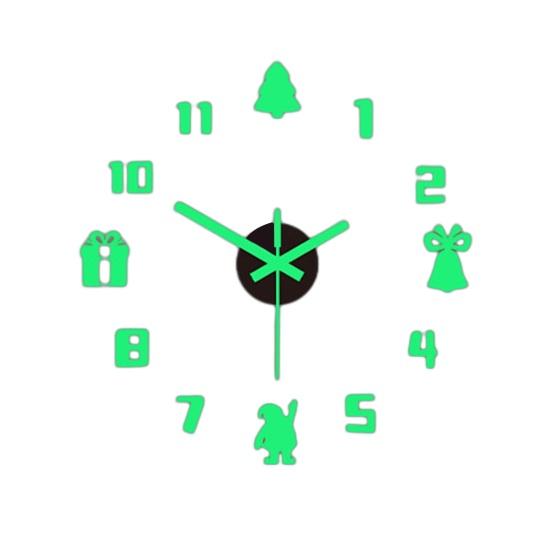 

Різдвяний 3D настінний годинник, що світиться у темряві, безкаркасний акриловий годинник, тихий, для дому, офісу, спальні, вітальні, цифровий аналоговий годинник, прикраса зелений