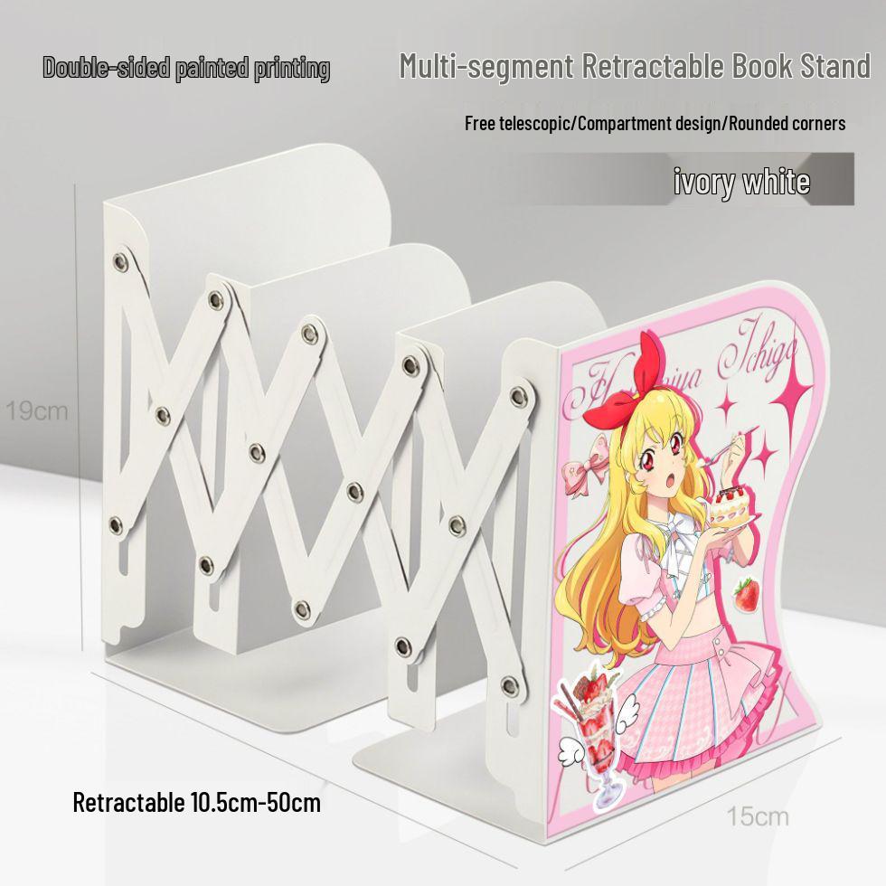Hoshimiya Ichigo Cute Cartoon Desktop Organizer: Retractable Folding Bookshelf & Book Stand Thickened Metal Retractable Bookshelf