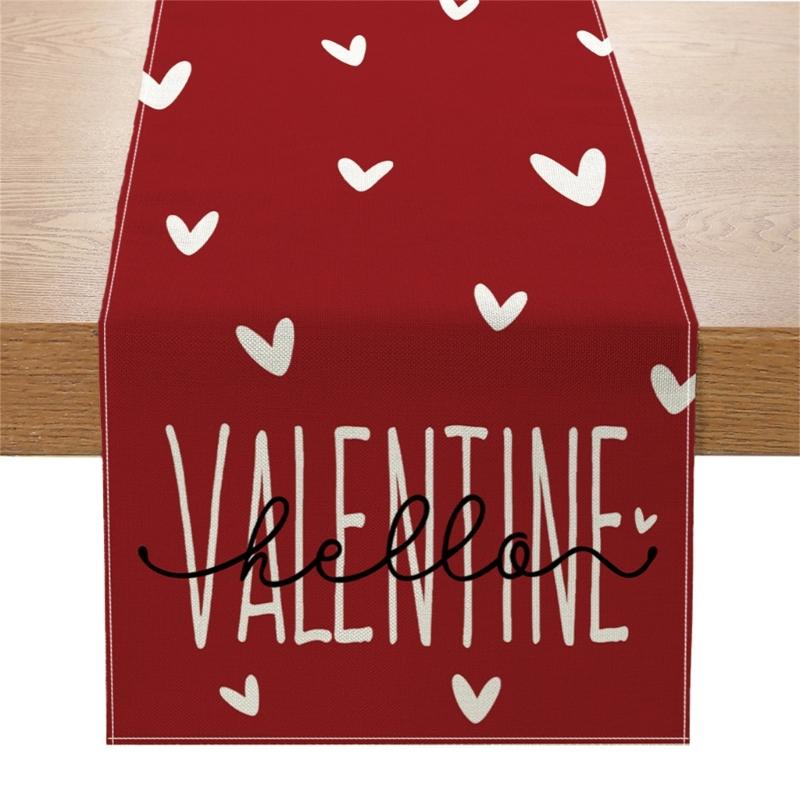Valentines Day Linen Table Runner Wedding Decoration Heart Gnome Couple Table Runner Tablecloth for Dining Table Decor