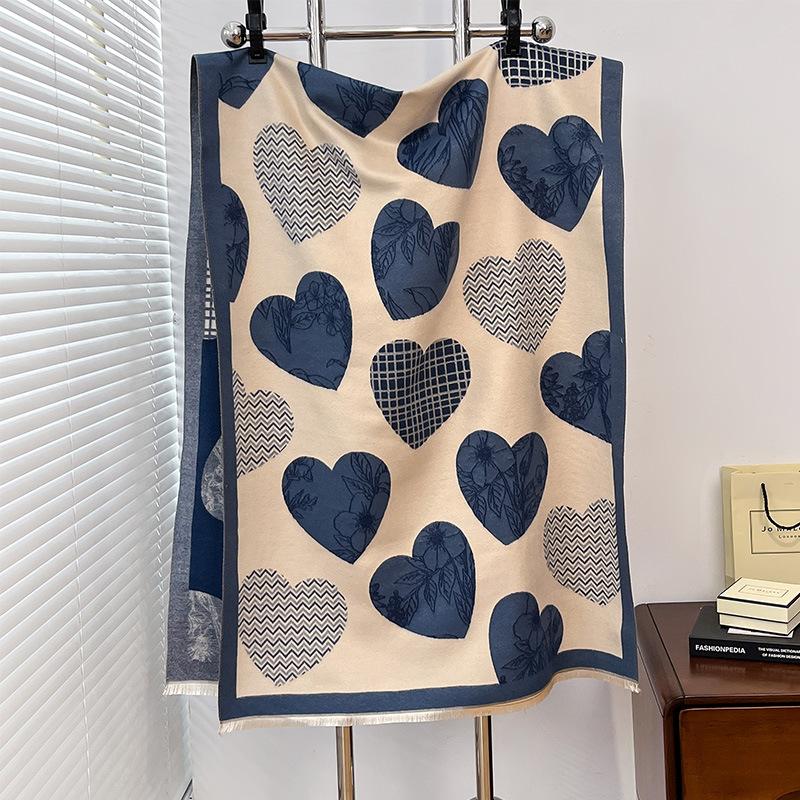 love pattern sweet cute fashion small fresh ladies imitation cashmere short beard fringed warm scarf