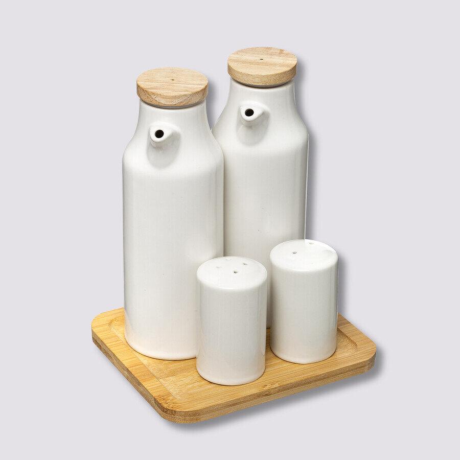 Set Of 4 Seramik Spice Containers On A Bamboo Base