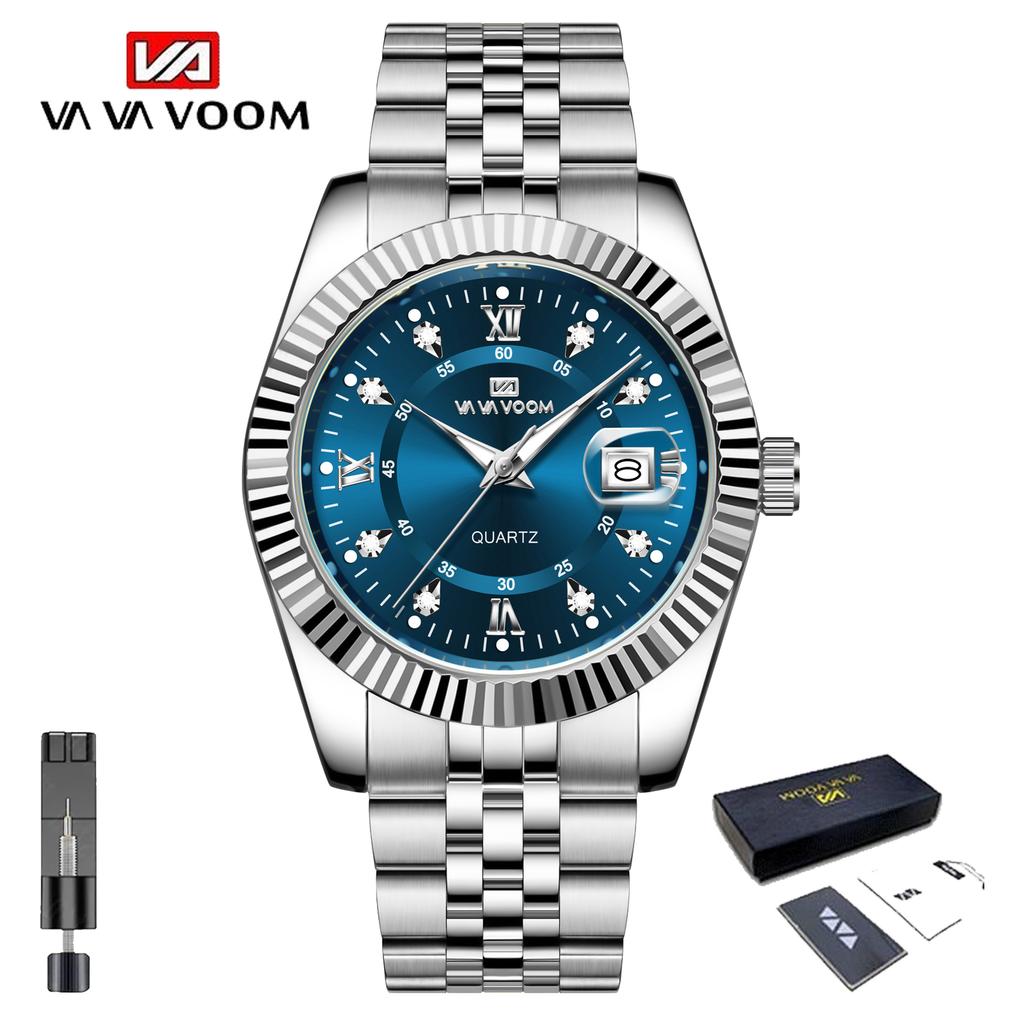 VA VA VOOM Herren Luxus Quarz Uhr Business Edelstahl Uhr mit Tag und Datum Anzeige Lässige Wasserdichte Uhren mit Werkzeug und Etui