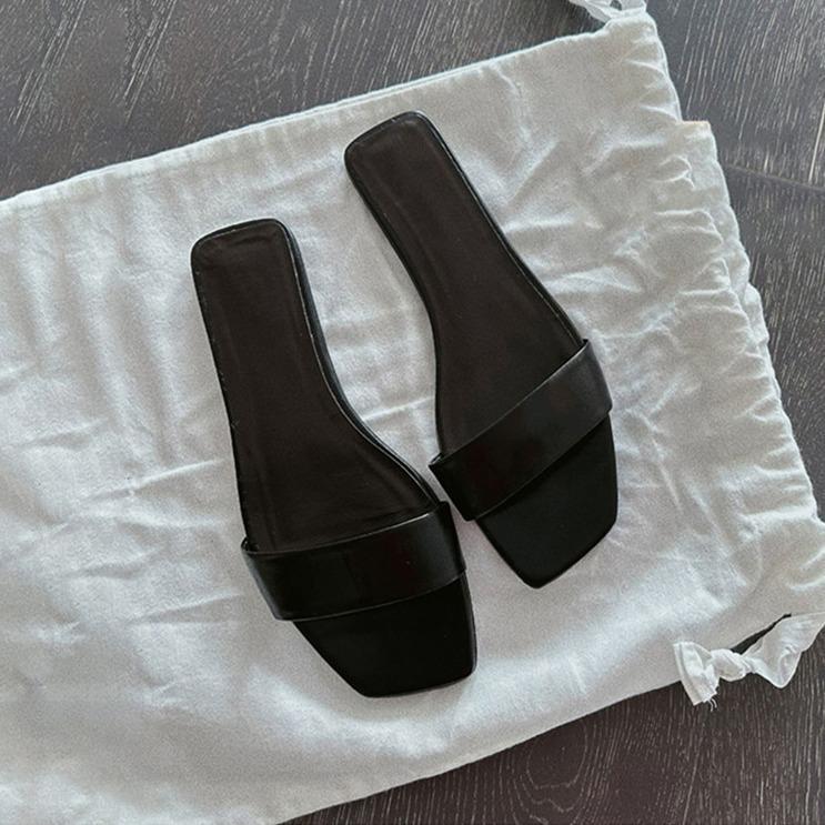 Sheepskin version~ Summer retro one-word belt simple and comfortable flat-bottomed cool slippers for women