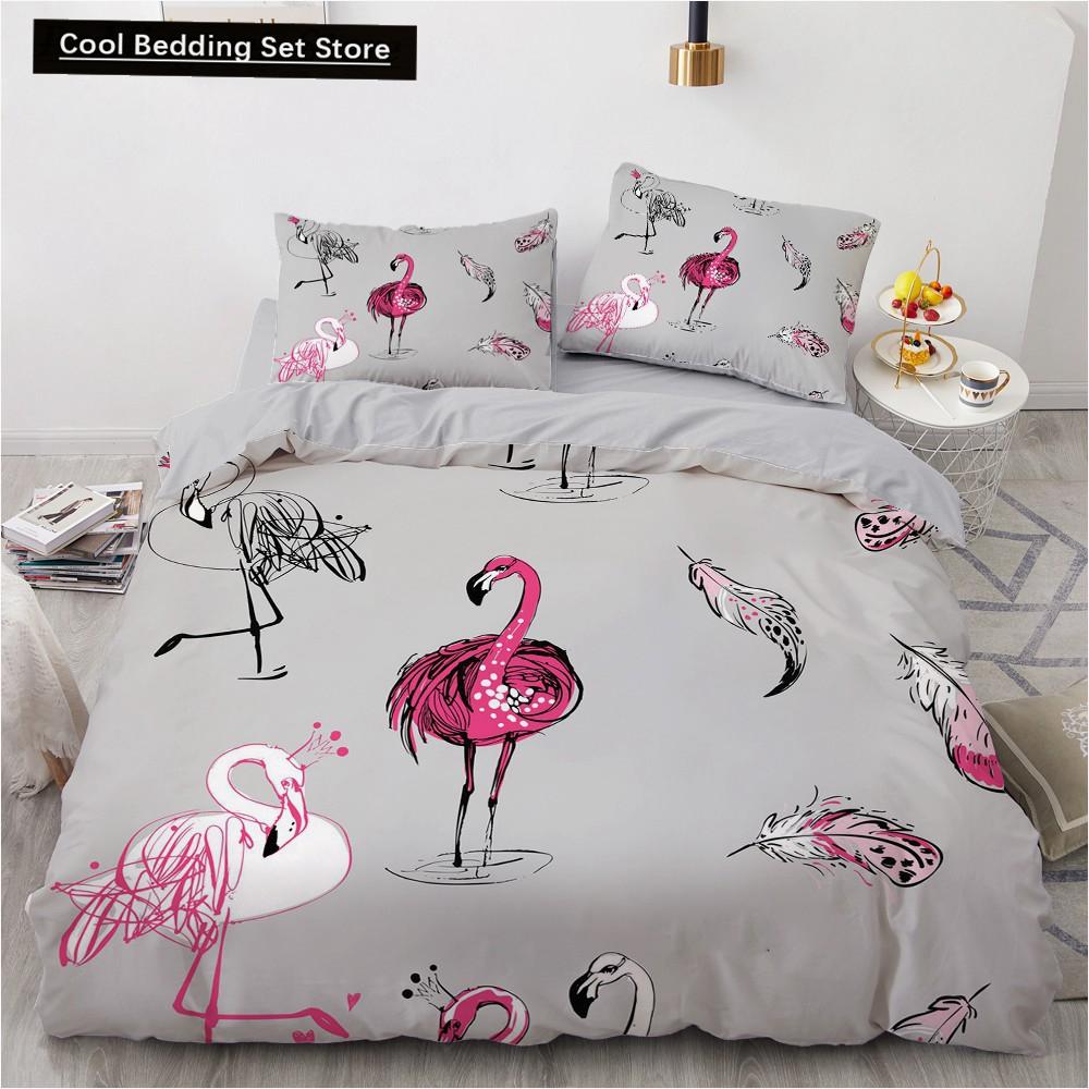 Flamingo Duvet Cover King Queen 3D Pink Animal Bedding Set For Kids Teens Adults Watercolor Style Quilt Cover With Pillowcase
