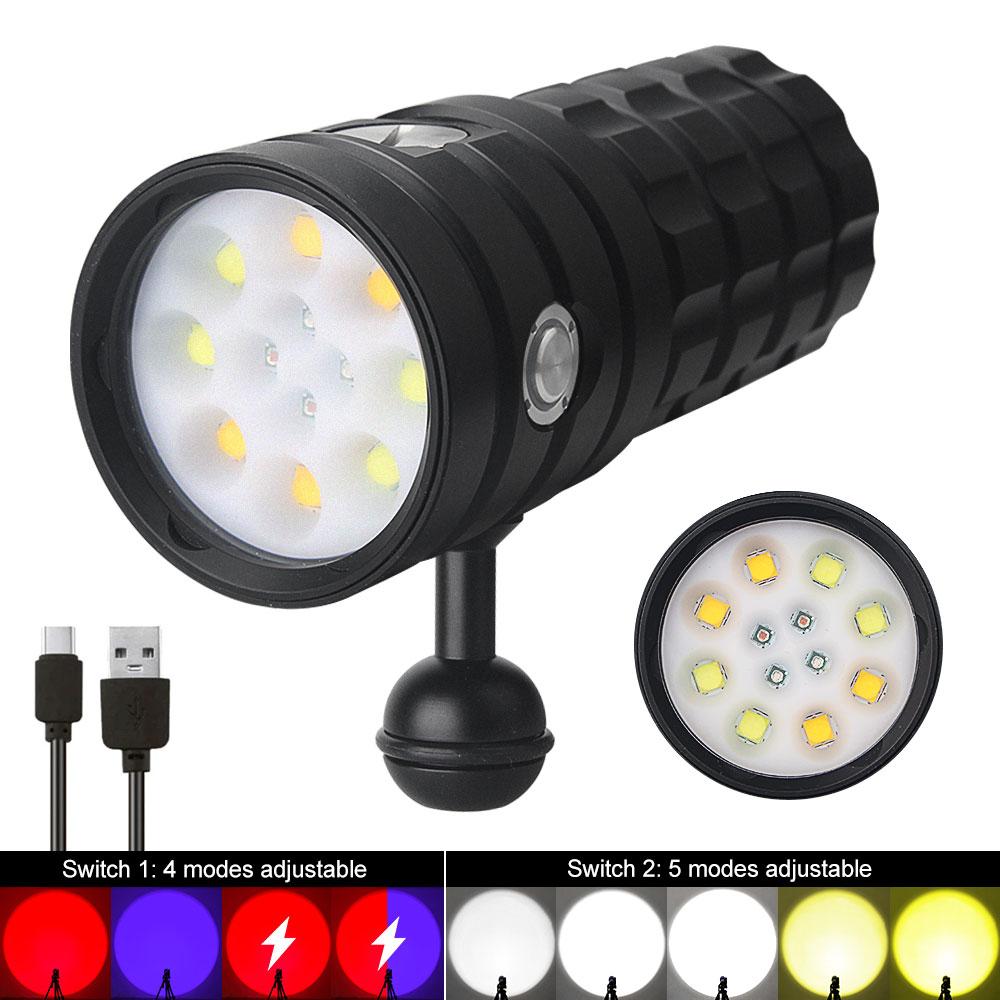 

Профессиональный фонарь для дайвинга 25000LM PX8 водонепроницаемый УФ 395 нм + XHP50 светодиодный фонарь для подводного плавания на глубине 100 м для фотосъемки и видеосъемки