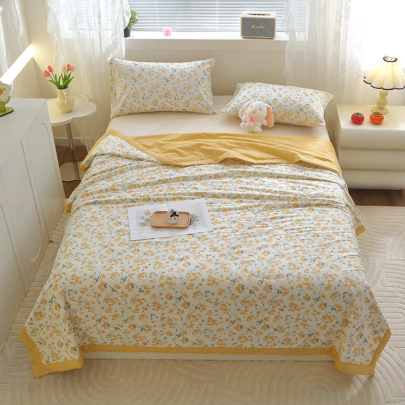 Floral Rainbow Pattern Quilt 100% Cotton Skin-friendly Comfortable Flowers Print Air Conditioning Quilt for Kids Teens Adults