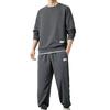 2Pcs/Set Men Casual Sport Suit Waffle Texture O-neck Long Sleeve Sweatshirt Elastic Waist Pockets Jogger Pants Set Loose Fit Sweatshirt Suit