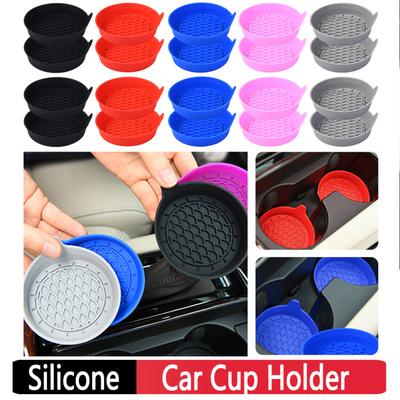2Pcs Car Cup Coaster Waterproof Non-Slip Sift-Proof Spill Holder Insert Silicone Anti-skid Cup Bottle Mat Car Accessories