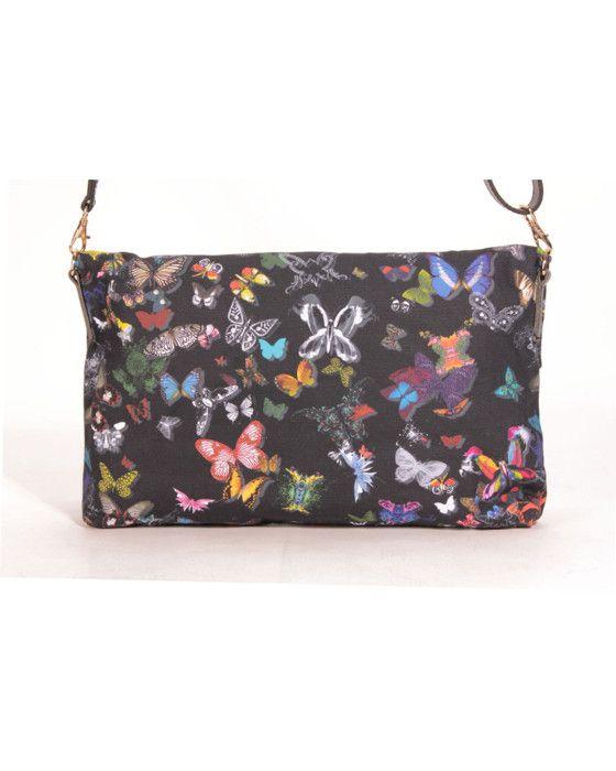 Pochette - Eden - Multicolor - Leather - Removable Shoulder Strap - Butterfly Pattern
