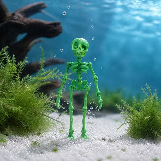 Halloween Locker Accessories Dancing Skeleton Aquarium Bubbler, Dynamic Fish Tank Ornament, Holiday Party Favors 3D Printed Articulated Skull
