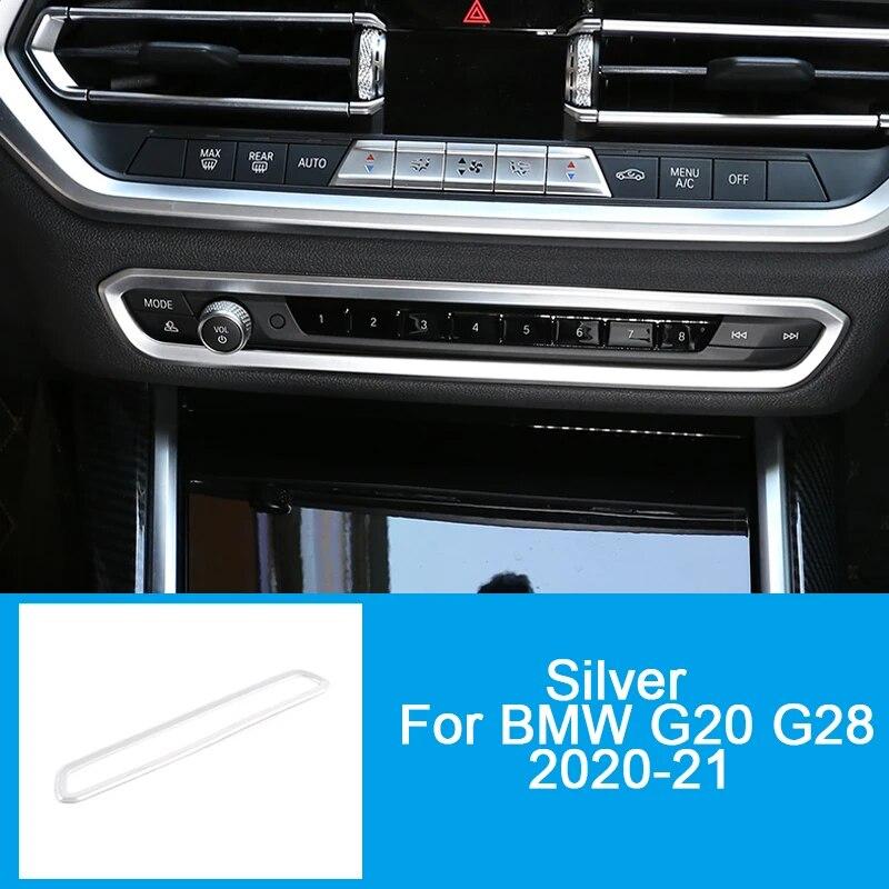 Fibra de carbono ABS Car Center Console Volume Frame Decorativo Capa Guarnição Adesivo Auto Acessórios Para BMW Série 3 G20 G28 -21