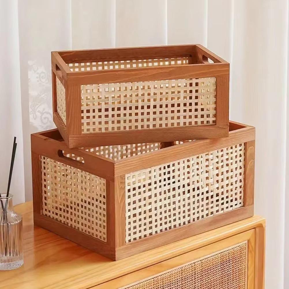 Vintage Rattanstorage Box Books Snacks Fruit Cosmetics Organizers Storage Woven Baskets Multifunction Organizers for Living Room