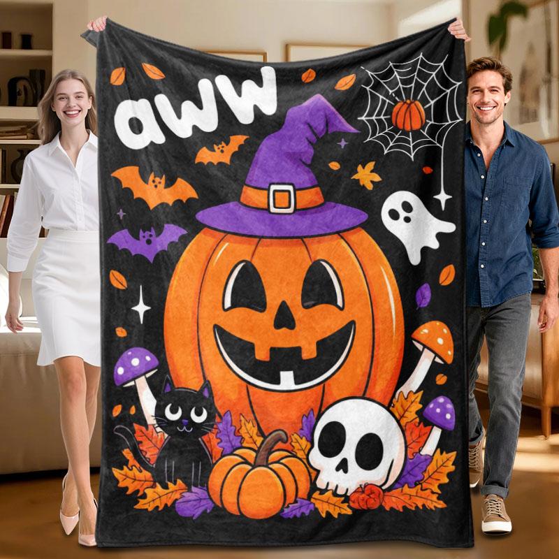 1 piece Halloween-themed black plush blanket, soft, suitable for sofa, bed, office, all-season use. 70x100cm
