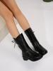 2025 Autumn/Winter Women's Low Heel Chunky Side Zipper Mid-Calf Round Toe Leather Boots, Korean Style