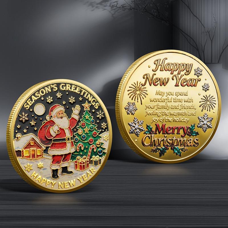 6 Pcs, Santa Claus Commemorative Coins, Colorful Relief Commemorative Medals, Christmas Gifts, Colorful Gold and Silver Coins