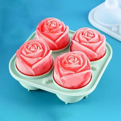 Formă pentru cuburi de gheață cu trandafiri Producător de bile mari de gheață pentru cocktail-uri Tavi de gheață în formă de floare 3D Cuburi mari de gheață Tavă congelator pentru whisky Bourbon